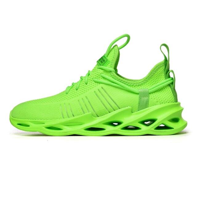 Stevvex men's neon green mesh sneakers with breathable upper and blade sole on Tampa Home & Garden Store