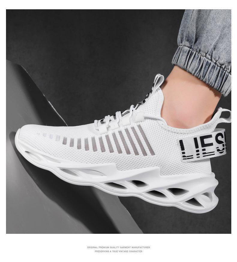 Stevvex white breathable mens sneakers with mesh upper and blade-like midsole running shoes on Tampa Home & Garden Store