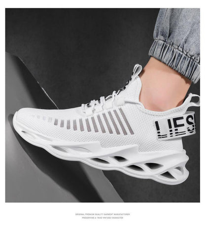 Stevvex white breathable mens sneakers with mesh upper and blade-like midsole running shoes on Tampa Home & Garden Store