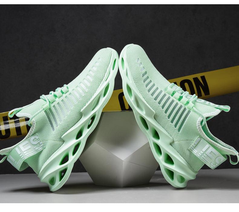 Stevvex men's running sneakers, mint green breathable mesh with hollow blade soles on Tampa Home & Garden Store