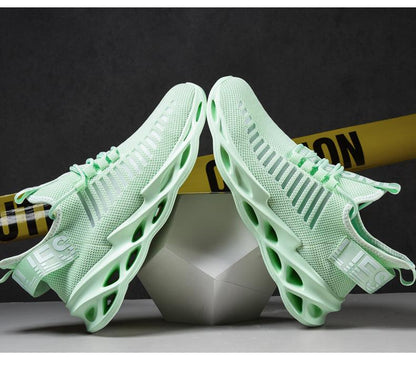 Stevvex men's running sneakers, mint green breathable mesh with hollow blade soles on Tampa Home & Garden Store