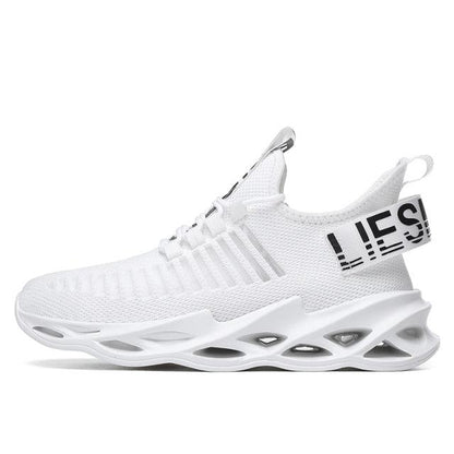 Stevvex men's white mesh running sneakers with breathable upper and sculpted hollow sole on Tampa Home & Garden Store