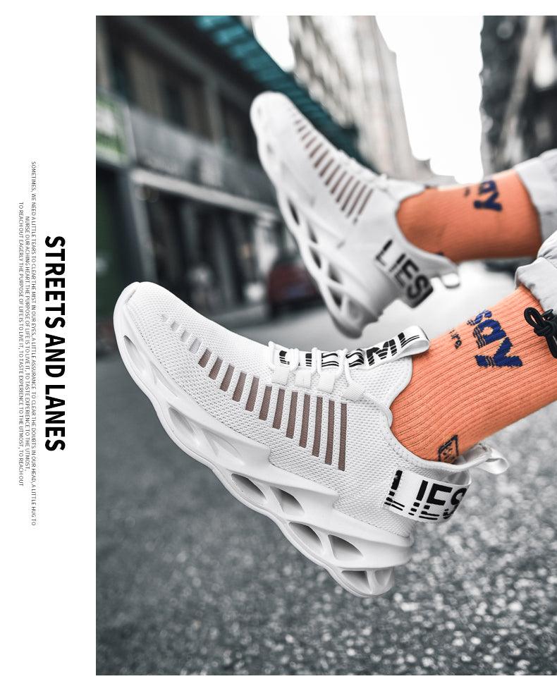 Stevvex white breathable running sneakers with mesh upper and blade sole on Tampa Home & Garden Store