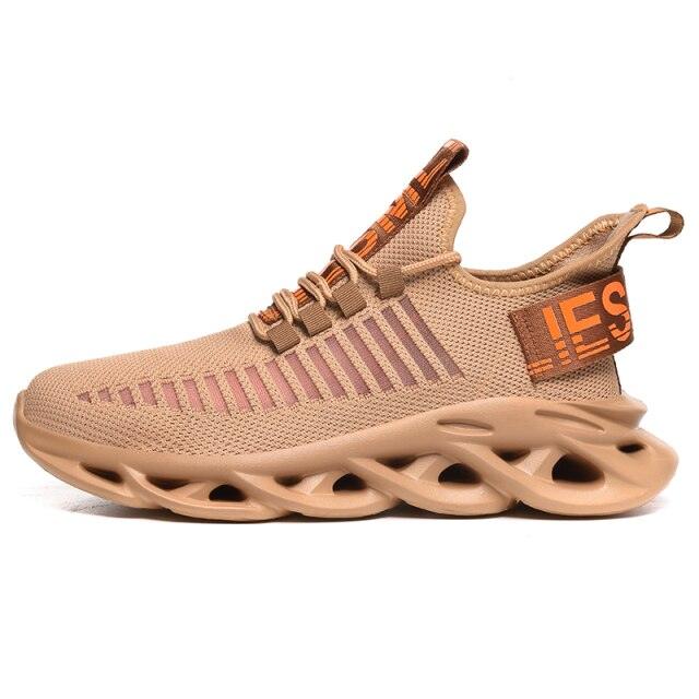 Stevvex Mens Sneakers breathable tan running shoe with blade sole casual sport style on Tampa Home & Garden Store