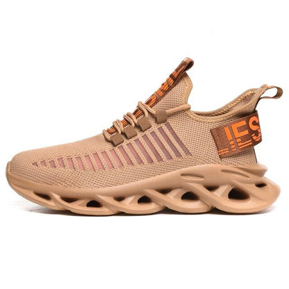 Stevvex Mens Sneakers breathable tan running shoe with blade sole casual sport style on Tampa Home & Garden Store