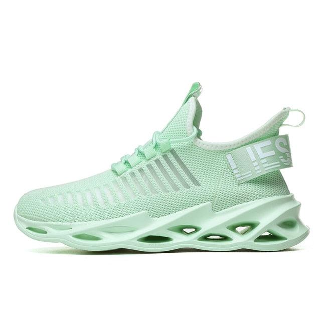 Stevvex men's mint green breathable running sneakers with knit mesh upper and hollow midsole on Tampa Home & Garden Store