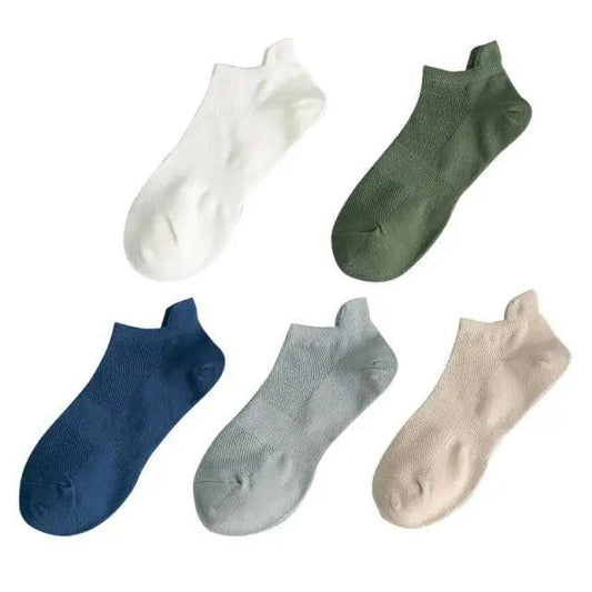 Stevvex cotton short socks 5-pair set with breathable mesh in white/green/blue/gray/beige on Tampa Home & Garden Store