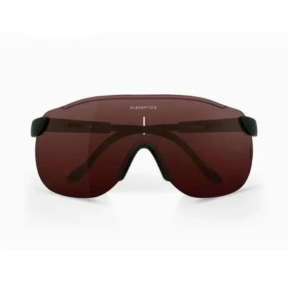 Stevvex sport riding sunglasses wraparound shield lens red-brown tint AlbaOptics branding on Tampa Home & Garden Store
