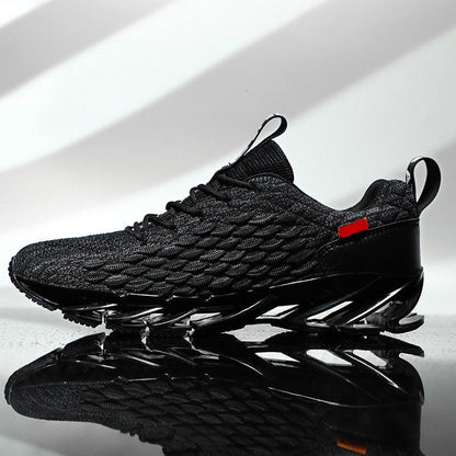 Stevvex black knit athletic shoes with pull tabs and textured outsole on Tampa Home & Garden Store