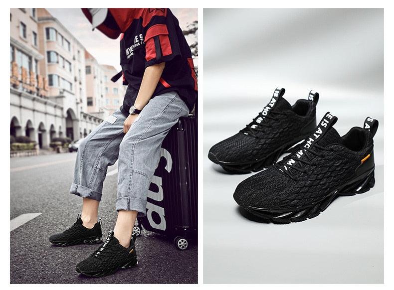 Stevvex black athletic sneakers with knit upper breathable non slip sole two pairs shown on Tampa Home & Garden Store