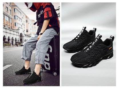 Stevvex black athletic sneakers with knit upper breathable non slip sole two pairs shown on Tampa Home & Garden Store