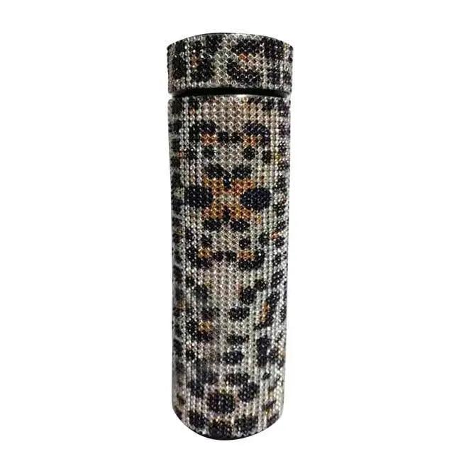 Thermos bottle with leopard diamond rhinestone pattern, stainless steel by Stevvex on Tampa Home & Garden Store
