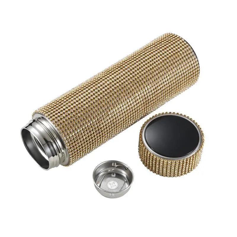 Thermos bottle Stevvex gold diamond-textured stainless steel body with 2 caps on Tampa Home & Garden Store