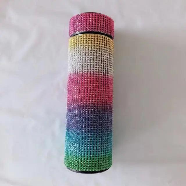 Stevvex rainbow stainless steel thermos bottle with diamond texture, vacuum insulated on Tampa Home & Garden Store