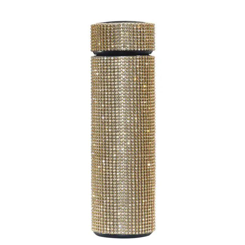 Stevvex diamond-studded stainless steel thermos bottle gold tone on Tampa Home & Garden Store