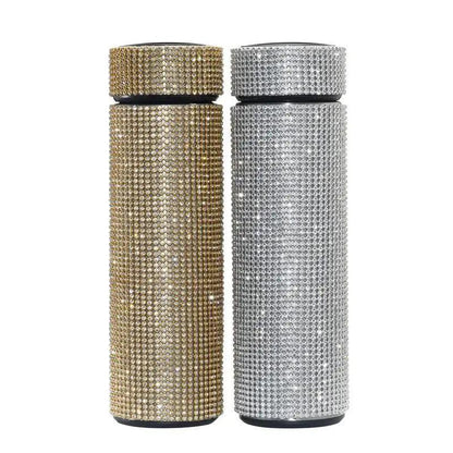 Stevvex diamond stainless steel thermos bottles, gold and silver, vacuum insulated pair on Tampa Home & Garden Store