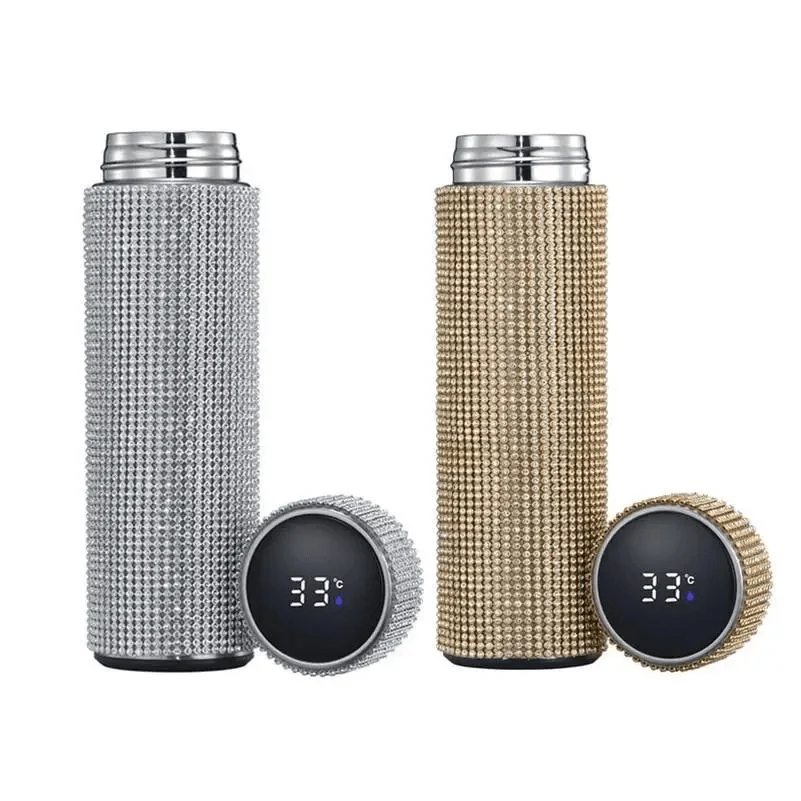 Stevvex diamond textured thermos set with smart temperature display silver and gold on Tampa Home & Garden Store