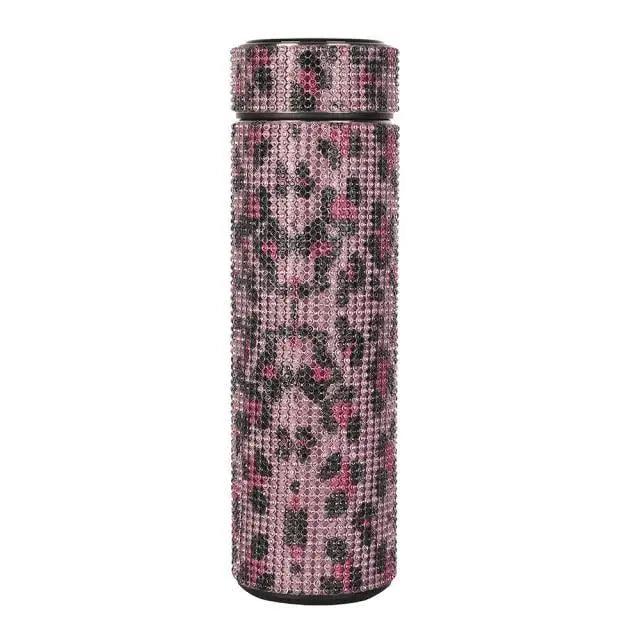 Stevvex stainless steel thermos bottle with pink leopard pattern and smart temp display on Tampa Home & Garden Store