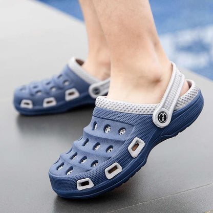 Stevvex blue sport summer slippers with adjustable back strap and ventilated holes on Tampa Home & Garden Store