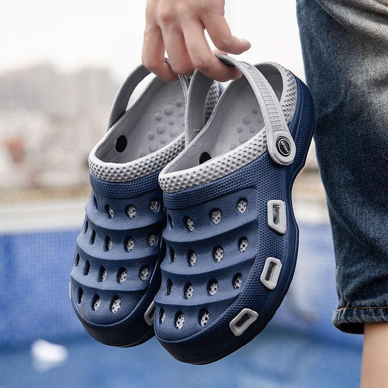 Stevvex men's blue sport sandals with adjustable heel strap, perforated slip-on water shoes on Tampa Home & Garden Store