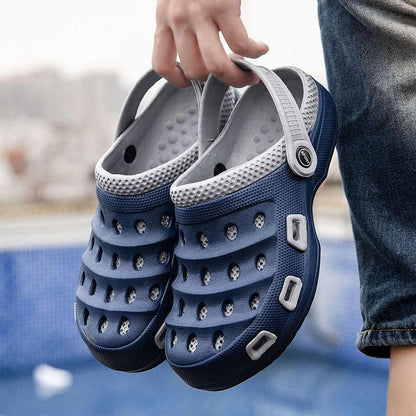 Stevvex men's blue sport sandals with adjustable heel strap, perforated slip-on water shoes on Tampa Home & Garden Store