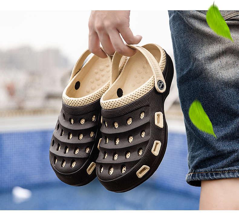 Stevvex sport summer sandals with adjustable heel strap, black and beige ventilated clogs on Tampa Home & Garden Store