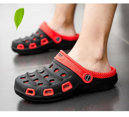 Stevvex sport summer slip on sandals pair adjustable red strap black perforated water shoes on Tampa Home & Garden Store