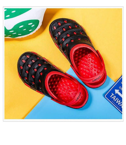 Stevvex black perforated sport sandals with red lining, adjustable strap, lightweight on Tampa Home & Garden Store