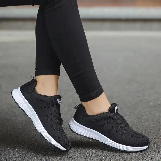Stevvex black mesh tenis sneakers with white sole, lace-up casual athletic shoes on Tampa Home & Garden Store