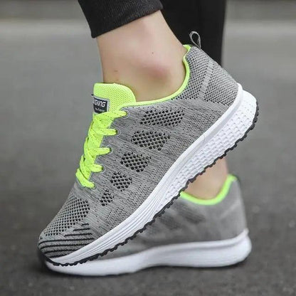 Stevvex sport woman sneakers gray mesh with neon lime laces breathable casual athletic footwear on Tampa Home & Garden Store
