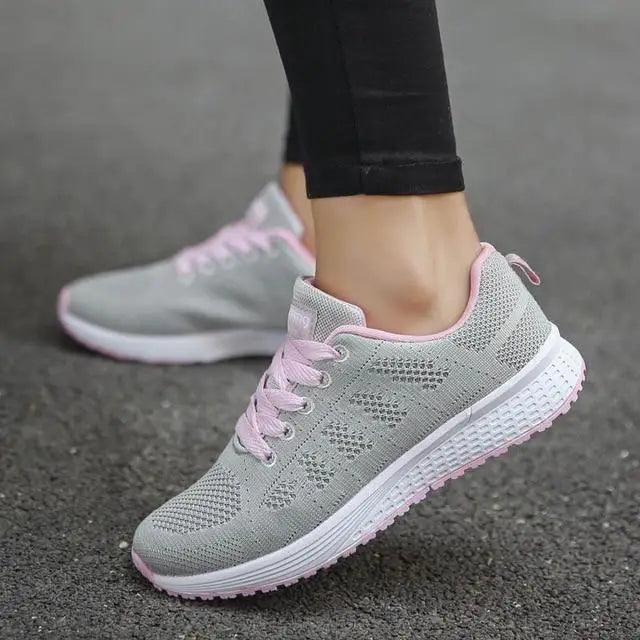 Sport Woman Tenis Sneakers Stevvex gray knit with pink laces on Tampa Home & Garden Store
