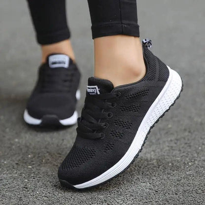 Stevvex Sport Woman Tenis Sneakers black knit upper, white sole, casual comfortable sneakers on Tampa Home & Garden Store