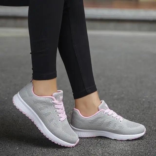 Stevvex sneakers grey pink trim breathable mesh white sole on Tampa Home & Garden Store
