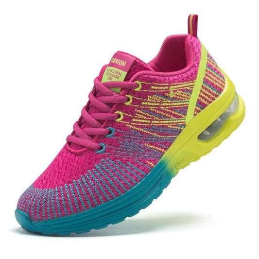 Stevvex sport women's athletic sneakers pink knit upper with colorful pattern teal outsole on Tampa Home & Garden Store