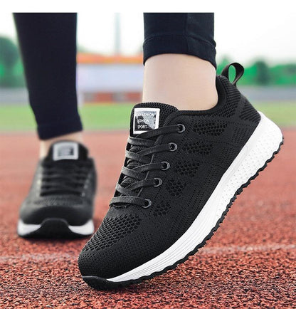 Stevvex sport women casual sneakers black mesh upper white sole lace-up gym walking shoes on Tampa Home & Garden Store