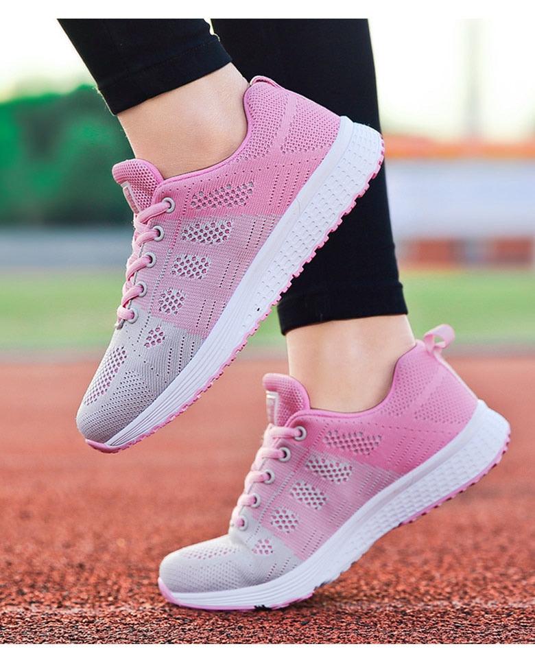 Stevvex women’s pink breathable mesh sneakers pair with white sole for casual walking on Tampa Home & Garden Store