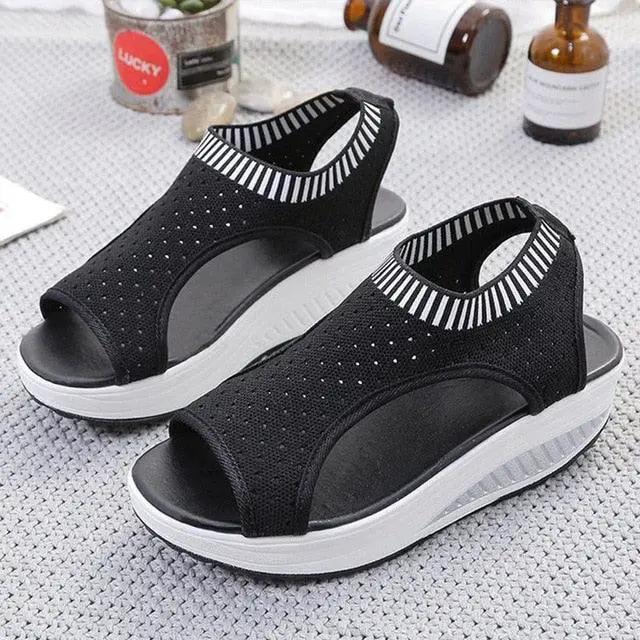 Sport Women Slip on Open Toe Platform Sandals
