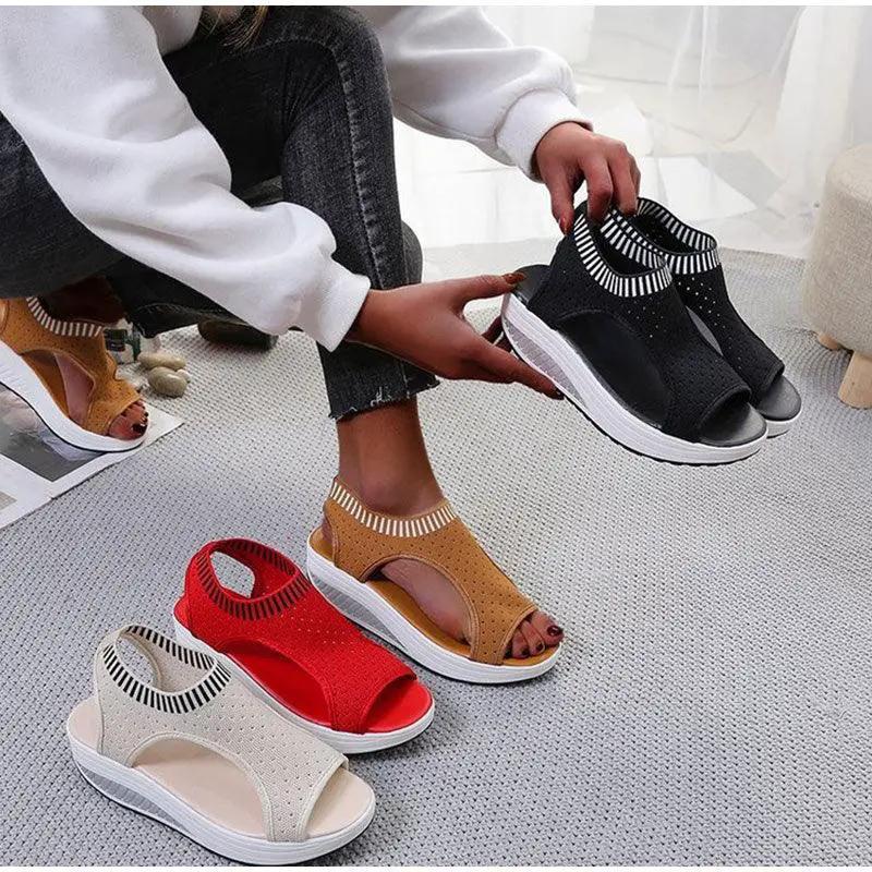 Sport Women Slip on Open Toe Platform Sandals