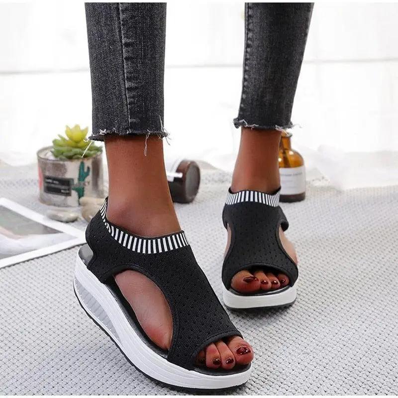 Sport Women Slip on Open Toe Platform Sandals