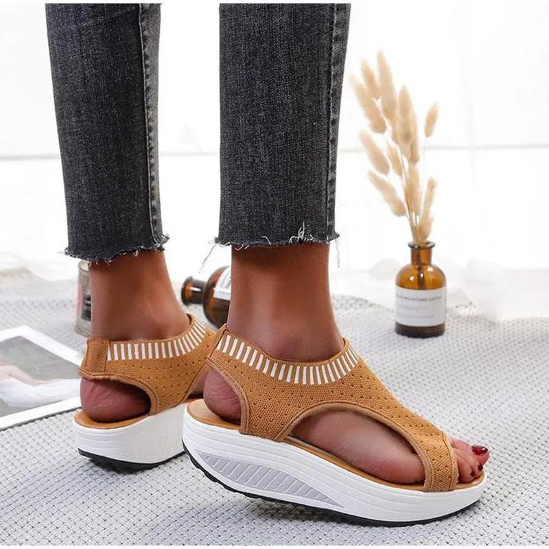 Sport Women Slip on Open Toe Platform Sandals