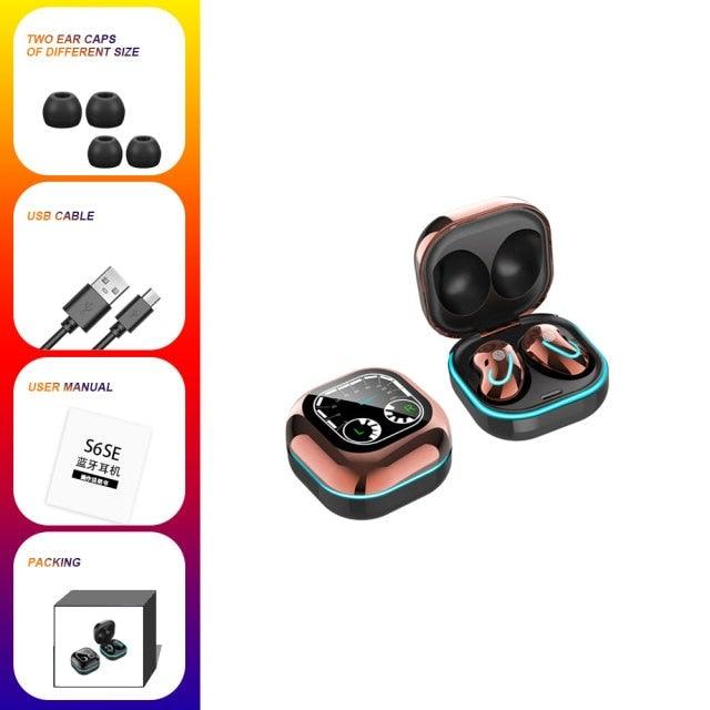 Stevvex in-ear wireless headphones with case, two rose-gold earbuds turquoise accent on Tampa Home & Garden Store
