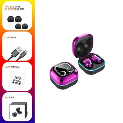 Stevvex in-ear wireless headphones in a purple charging case with USB cable and extra tips on Tampa Home & Garden Store