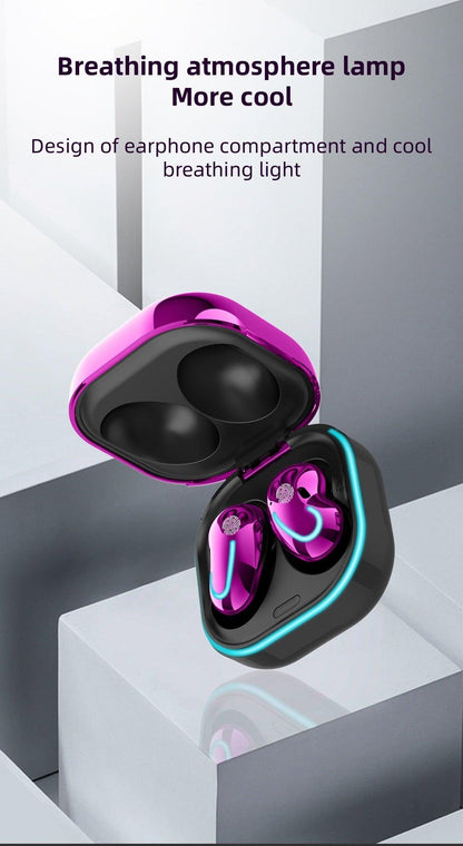 Stevvex in-ear wireless headphones with pink magenta case and teal LED accents on Tampa Home & Garden Store