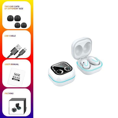 Stevvex wireless headphones white case and blue trim; two earbuds in case on Tampa Store on Tampa Home & Garden Store