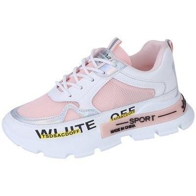 Women's running shoes white pink mesh, breathable athletic sneaker with platform sole on Tampa Home & Garden Store
