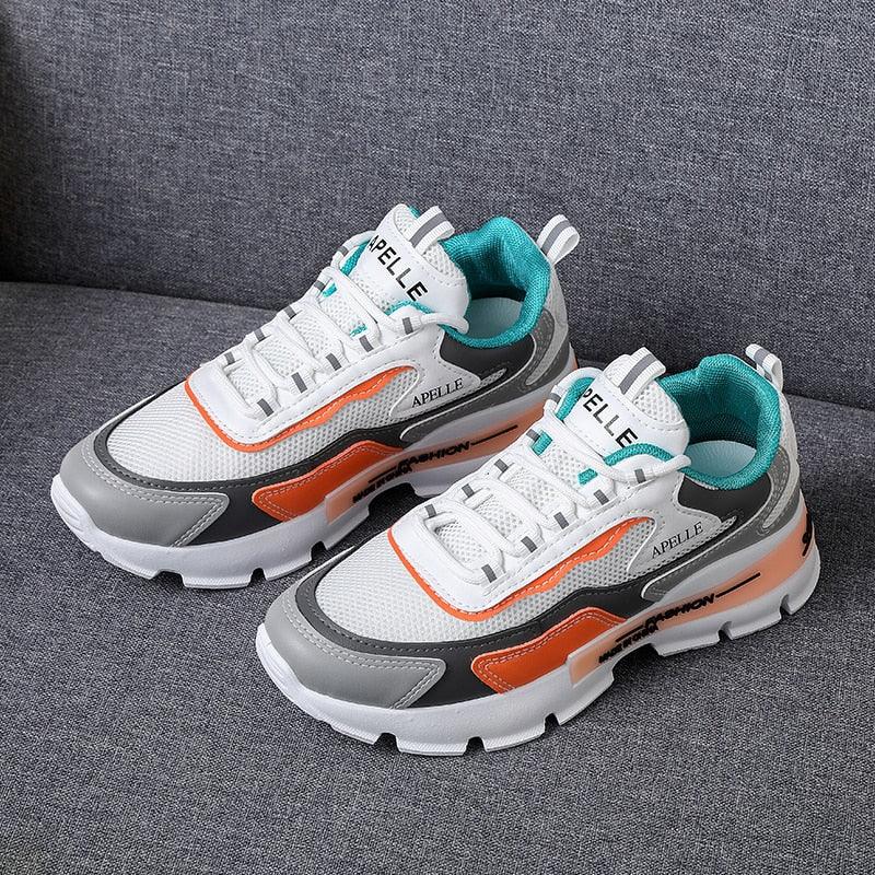 Stevvex women's running sneakers white mesh with orange teal lining platform sole on Tampa Home & Garden Store