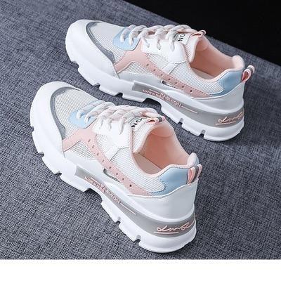 Stevvex women's running shoes pair with breathable mesh in pink and blue, chunky platform sole on Tampa Home & Garden Store