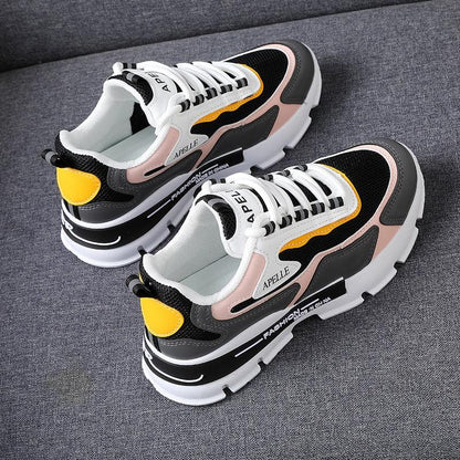 Stevvex women's running shoes pair of white pink yellow mesh upper with chunky sole on Tampa Home & Garden Store