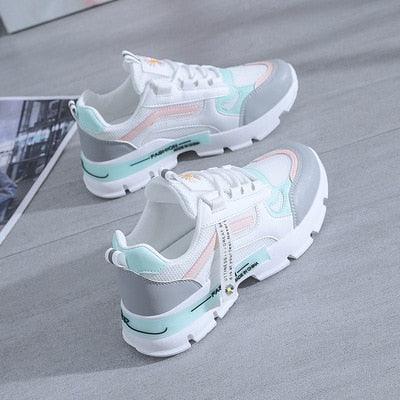 Stevvex women's running shoes mesh breathable sneakers mint pink platform sole pair on Tampa Home & Garden Store