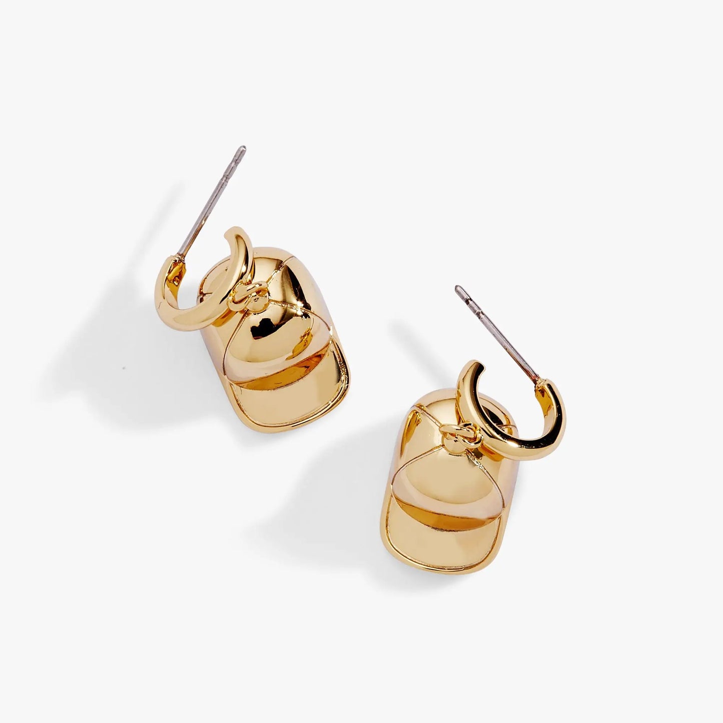 Baseball Cap Huggie Drop Earrings Gold Plated
